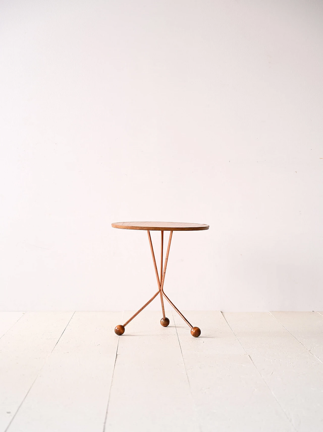 Coffee table with metal legs and round teak feet by Albert Larsson for Timbro, 1950s 1