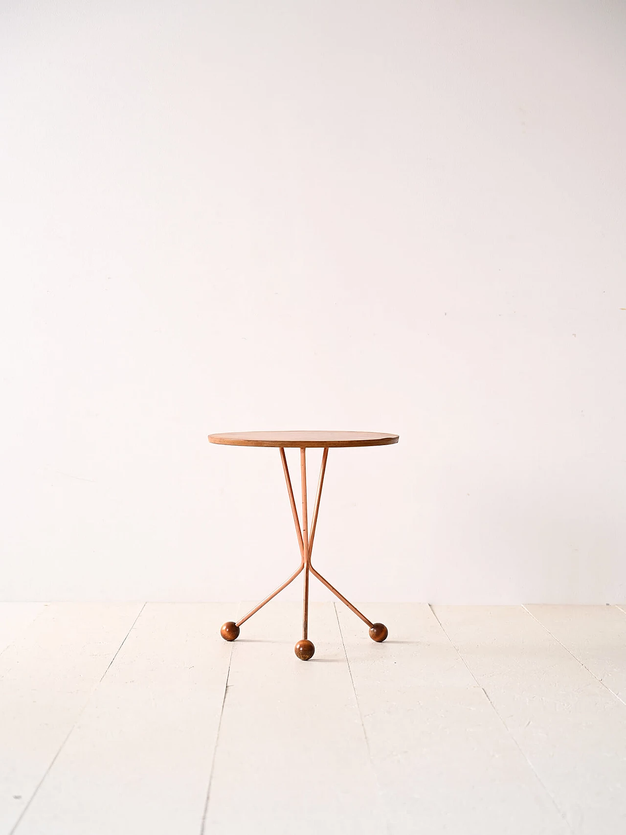 Coffee table with metal legs and round teak feet by Albert Larsson for Timbro, 1950s 2