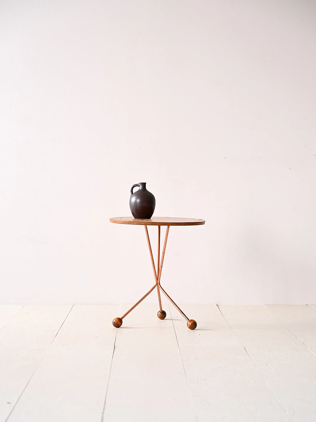 Coffee table with metal legs and round teak feet by Albert Larsson for Timbro, 1950s 3
