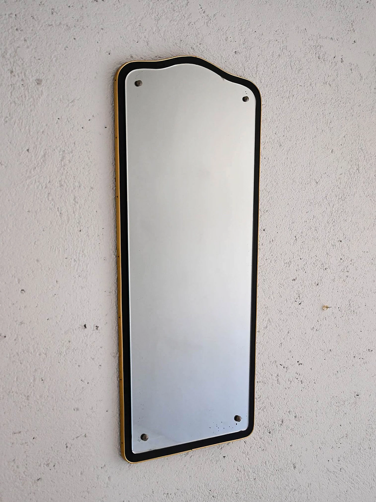 Specchio Art Decò in metallo colore oro e nero, anni '40 1