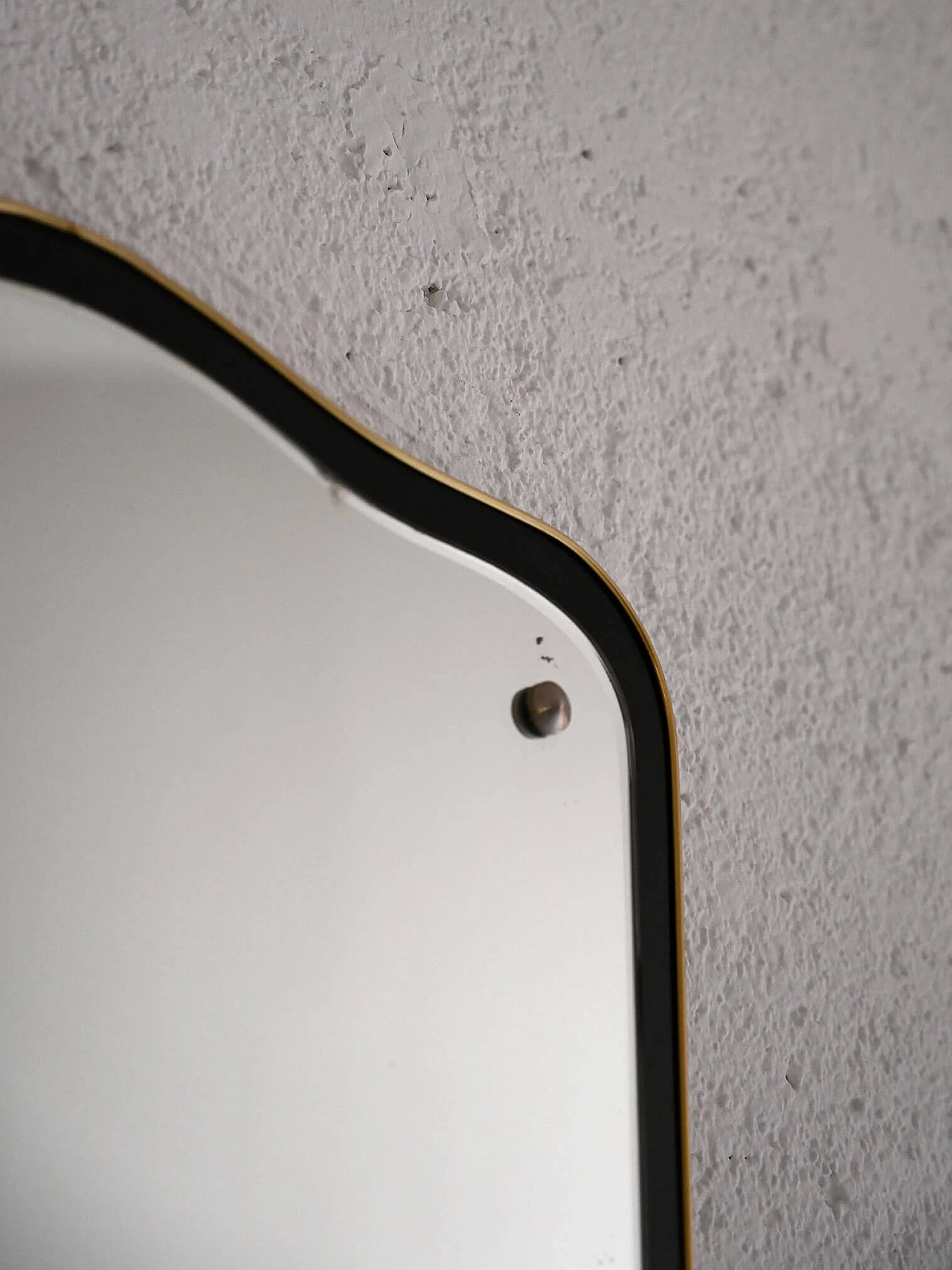 Specchio Art Decò in metallo colore oro e nero, anni '40 2