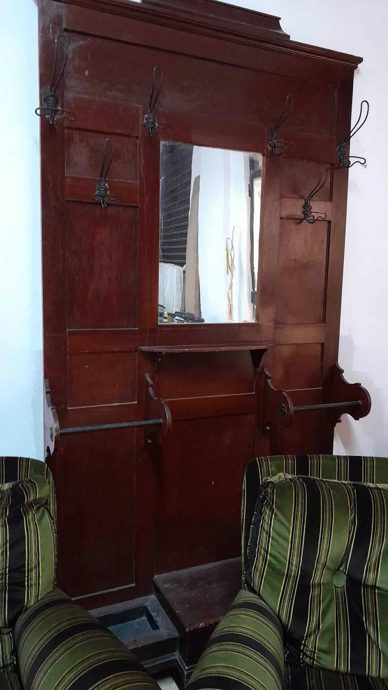 Cherry wood coat rack with mirror, 1930s 1