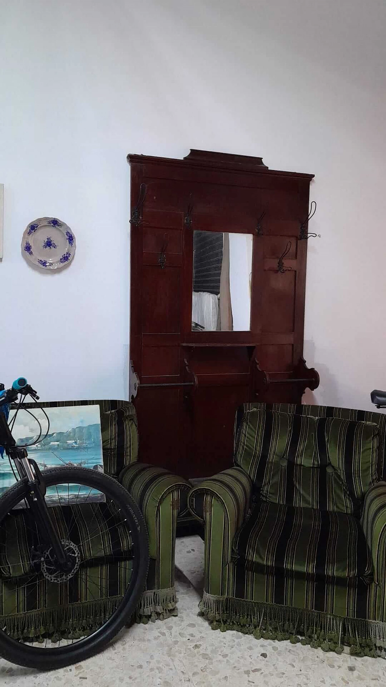 Cherry wood coat rack with mirror, 1930s 2
