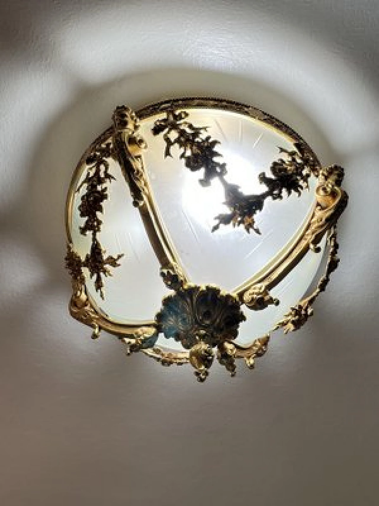 Four-light ceiling lamp in glass and brass, 1980s 6