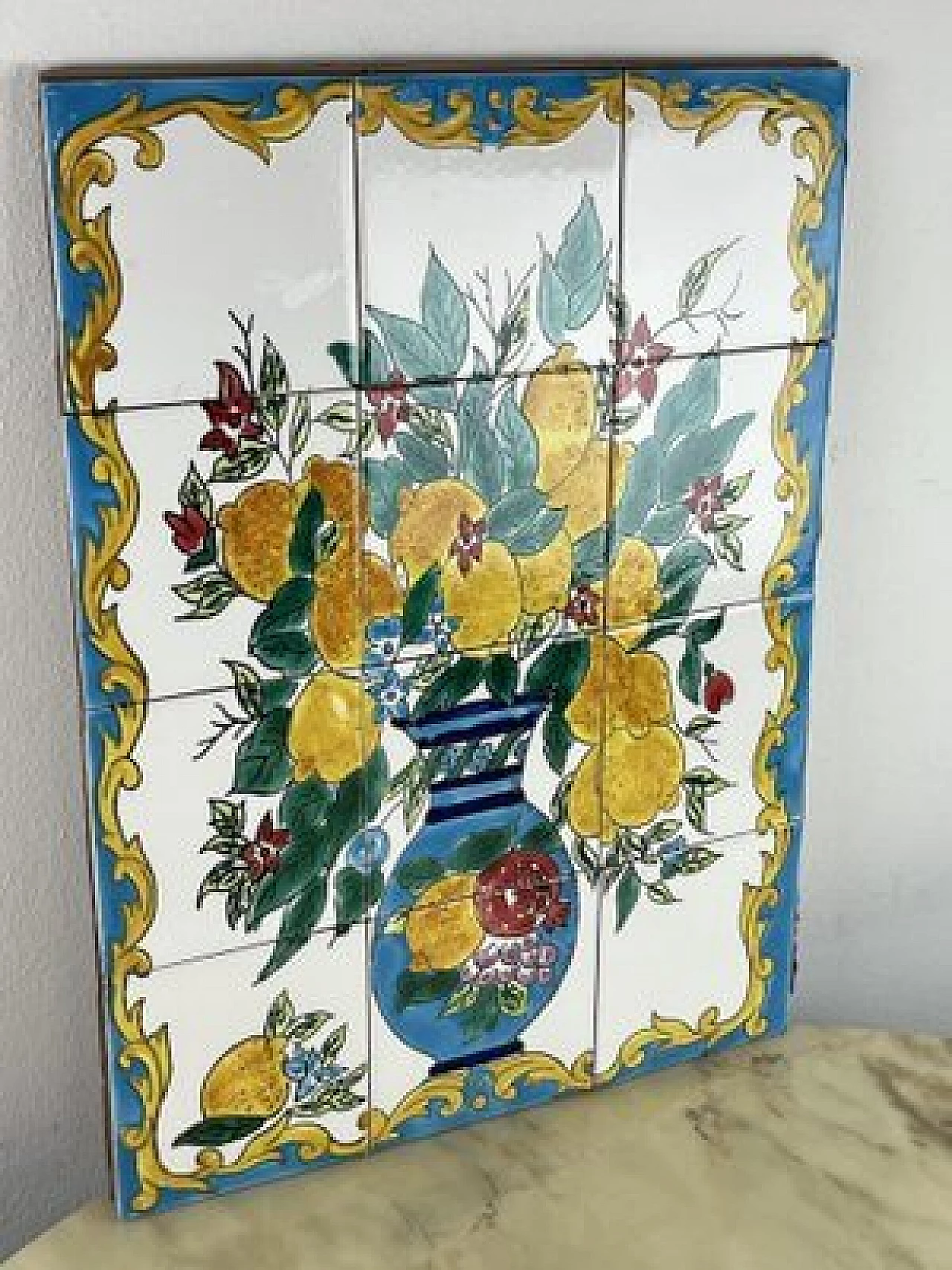 Pannello in ceramica decorata a mano, anni '80 2