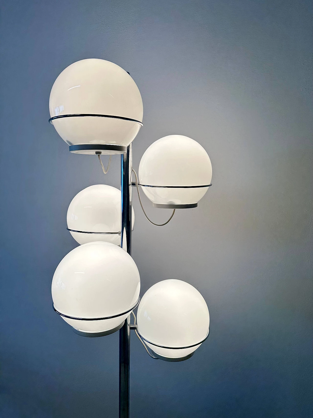 Lampada da terra a cinque luci in acciaio e vetro, anni '70 1