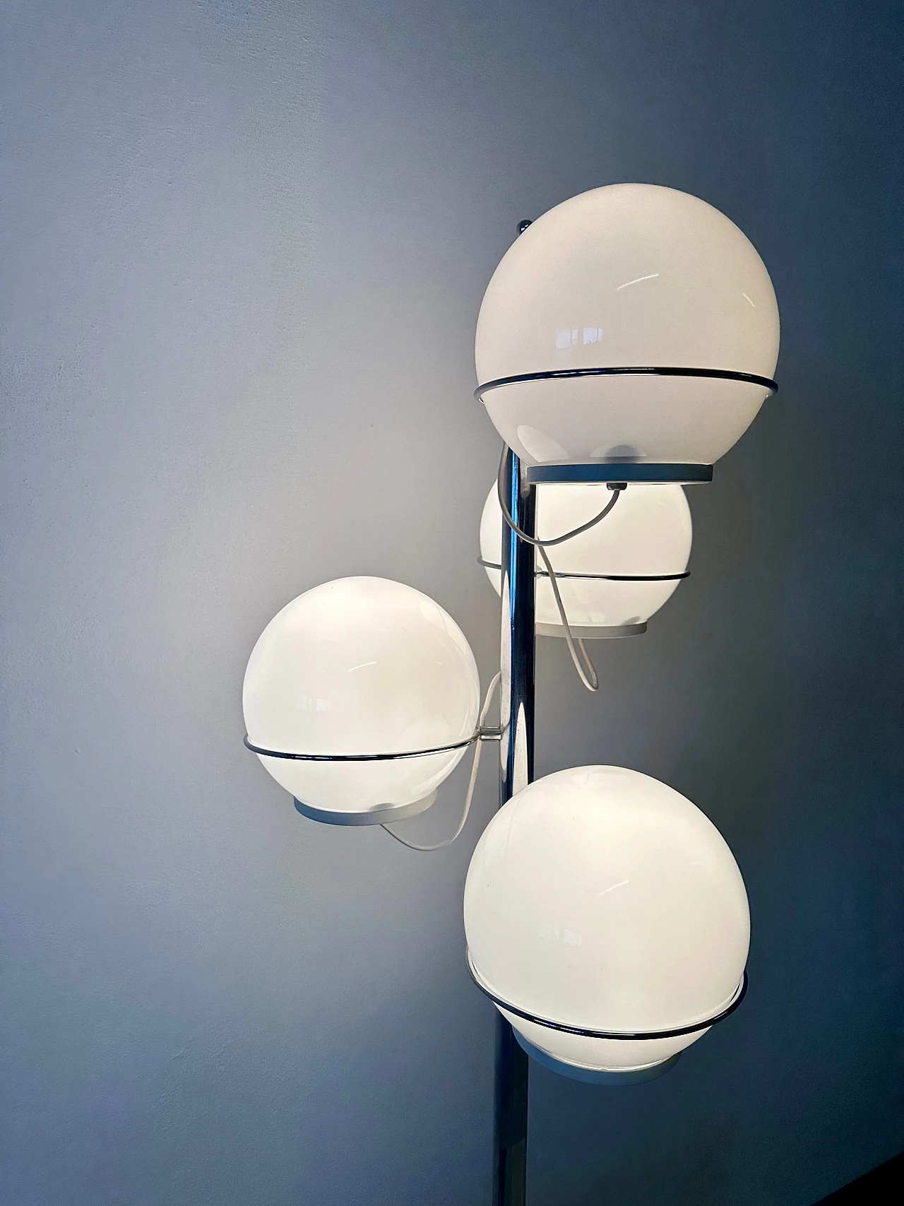 Lampada da terra a cinque luci in acciaio e vetro, anni '70 2