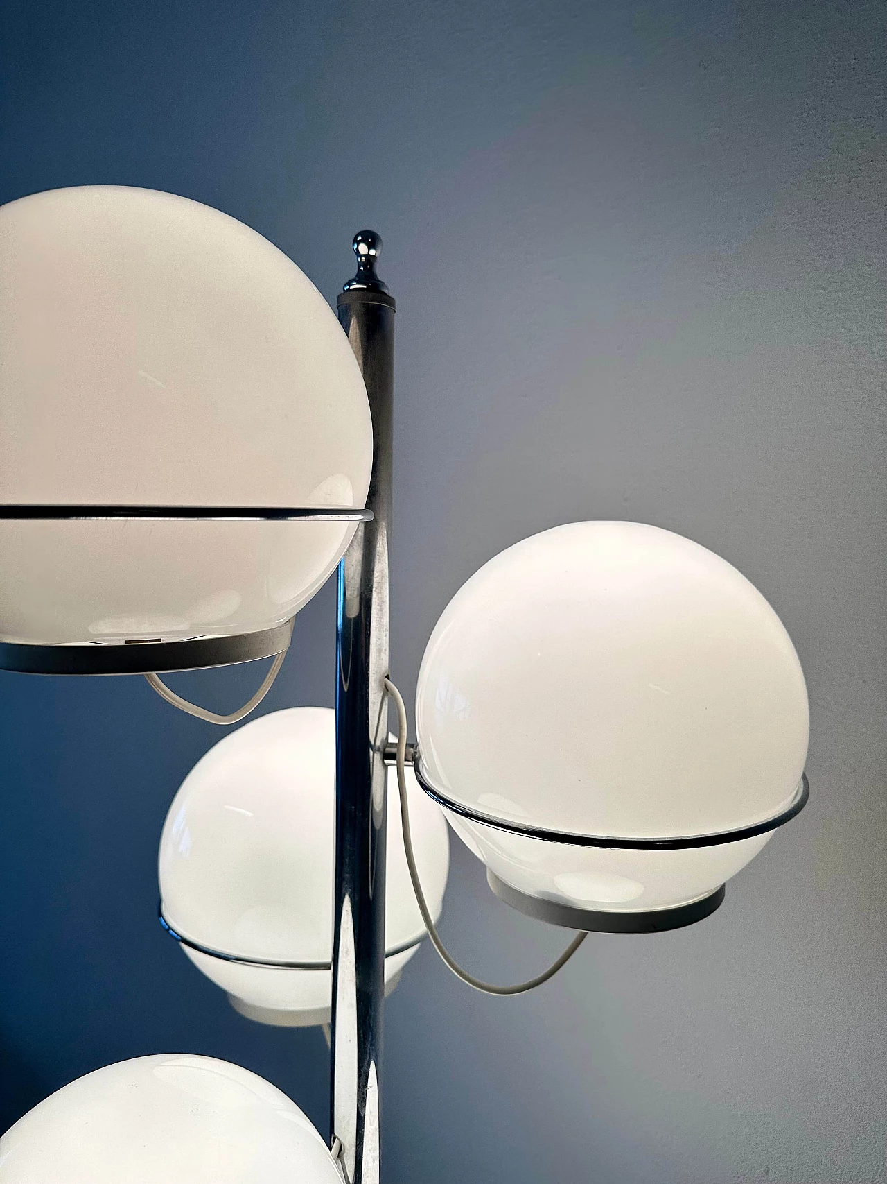 Lampada da terra a cinque luci in acciaio e vetro, anni '70 3