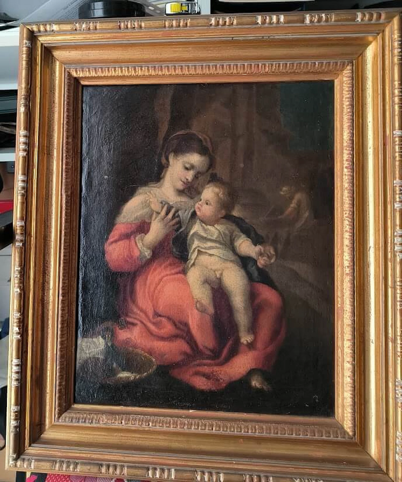 Riproduzione della Madonna della Cesta di Correggio, dipinto a olio su tela, '600 4