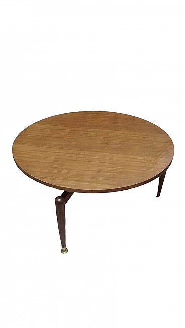 Round mahogany coffee table with brass feet, 1960s