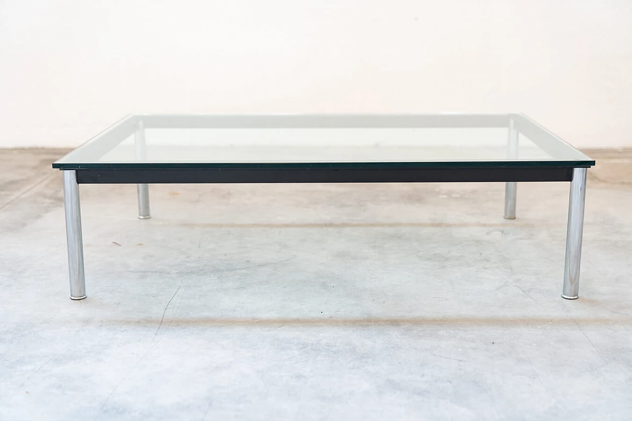 LCD 10 coffee table in chrome-plated steel and tempered glass by Le Corbusier for Cassina, 1970s 1