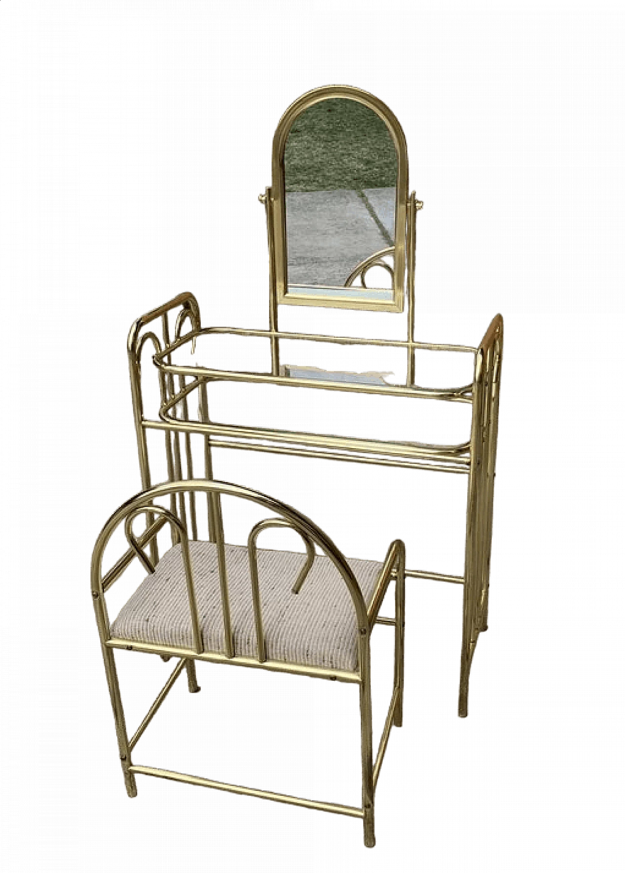 Brass dressing table vanity and stool, 1950s 6