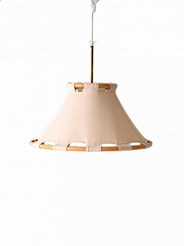 Bamboo and canvas pendant lamp by Anna Ahrens for Ateljé Lyktan, 1970s
