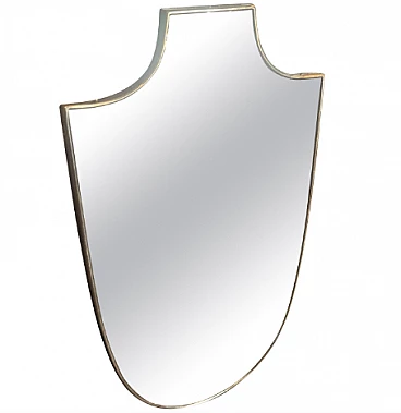 Brass shield mirror in the style of Gio Ponti, 1950s