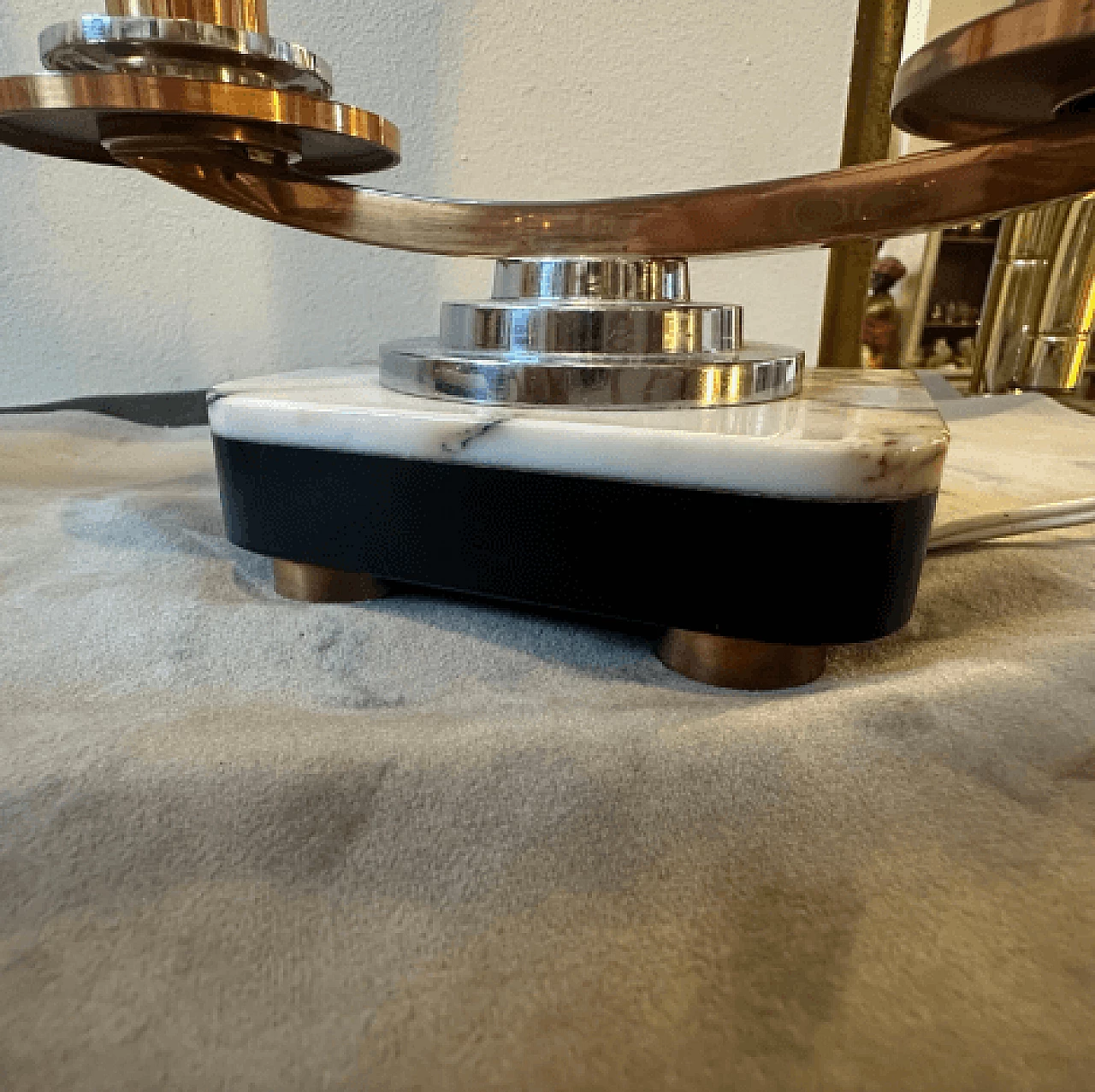 Coppia di lampade da tavolo Art Déco in metallo, marmo e vetro, anni '30 15