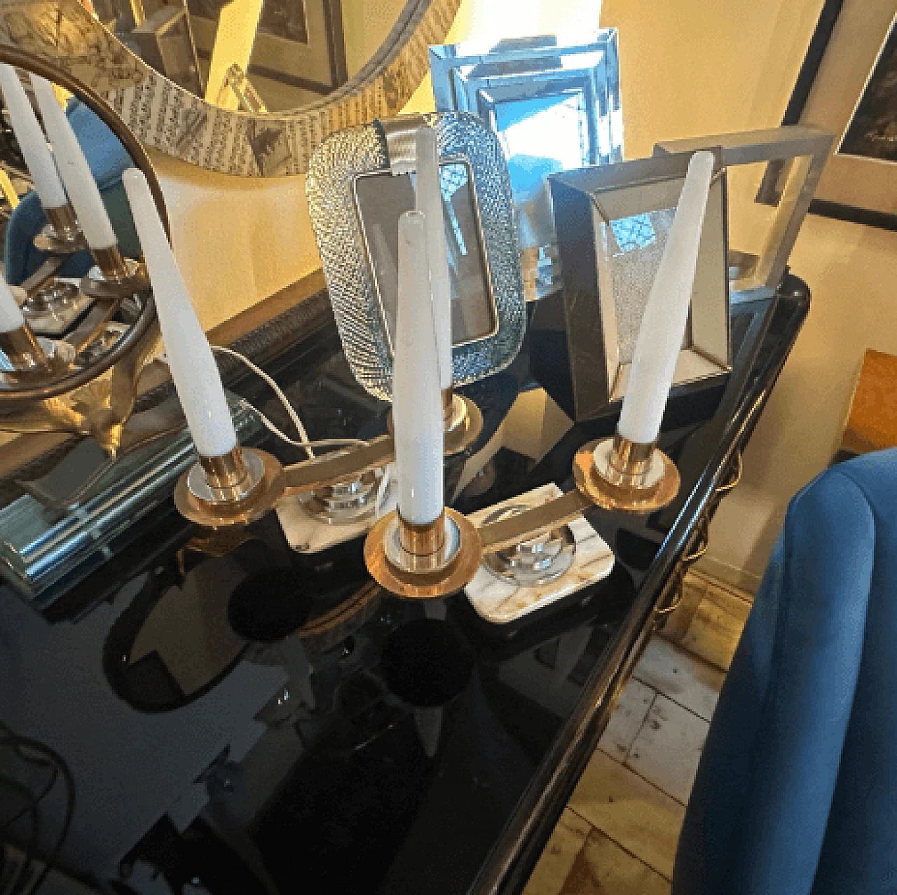 Coppia di lampade da tavolo Art Déco in metallo, marmo e vetro, anni '30 16