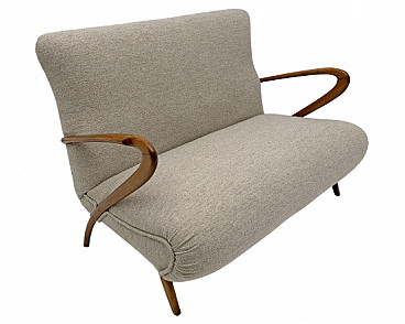 Curved walnut and bouclé fabric sofa by Guglielmo Ulrich, 1950s