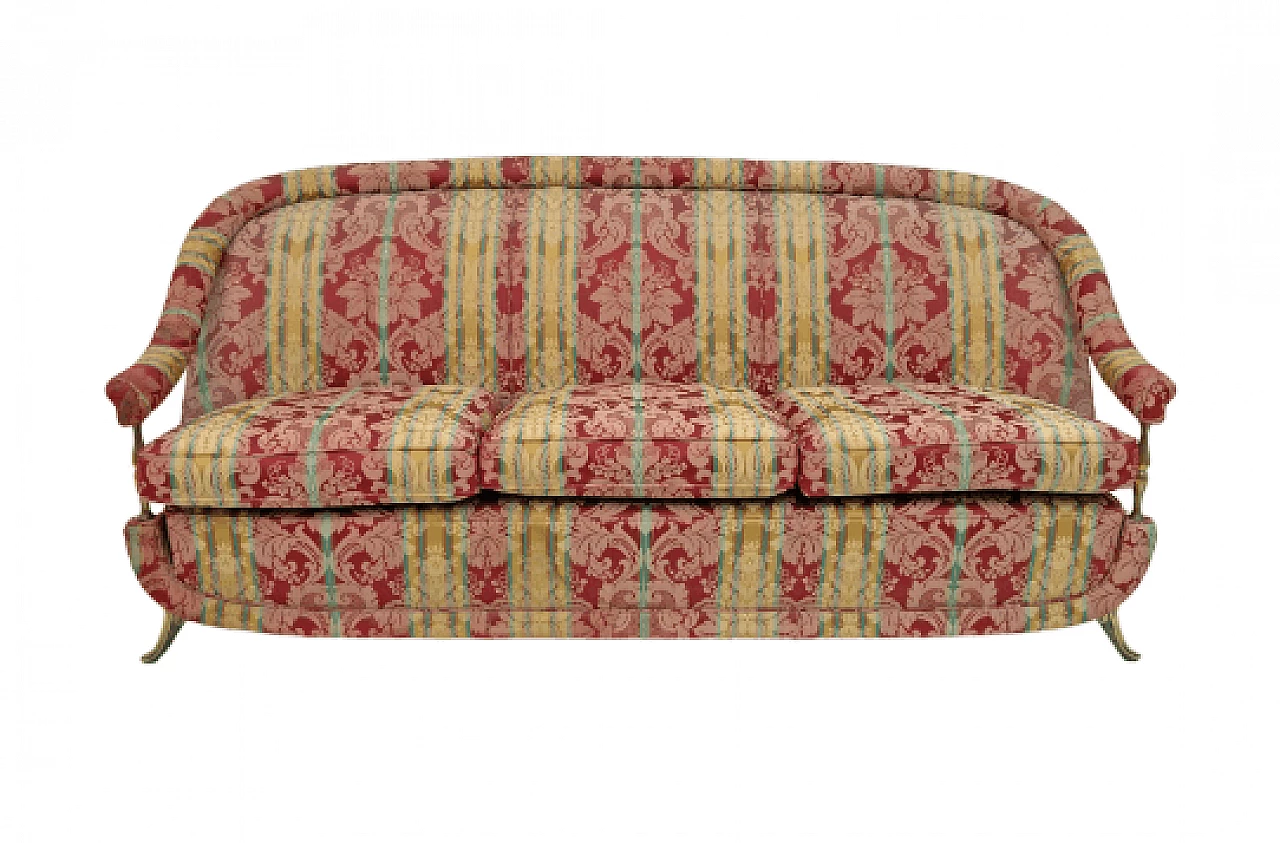 French Art Deco brass and fabric sofa, 1950s 1