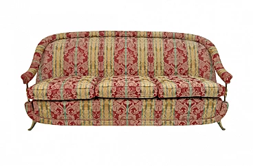 French Art Deco brass and fabric sofa, 1950s