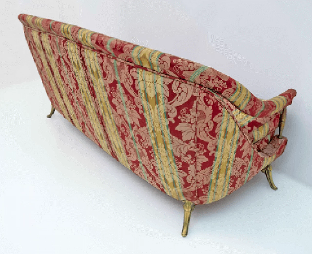 French Art Deco brass and fabric sofa, 1950s 3