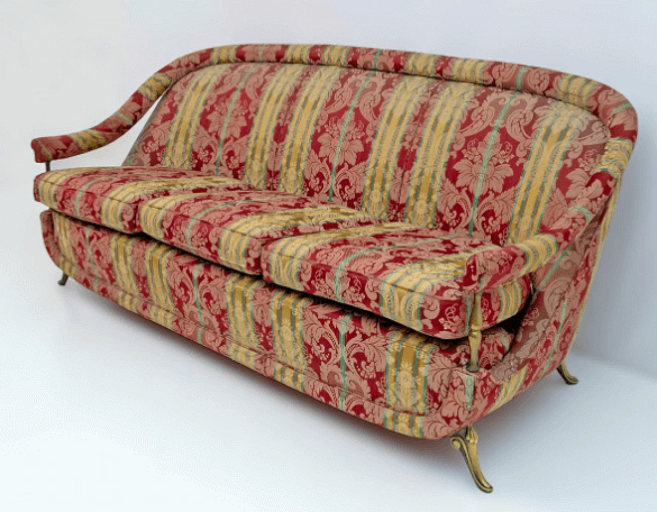 French Art Deco brass and fabric sofa, 1950s 8
