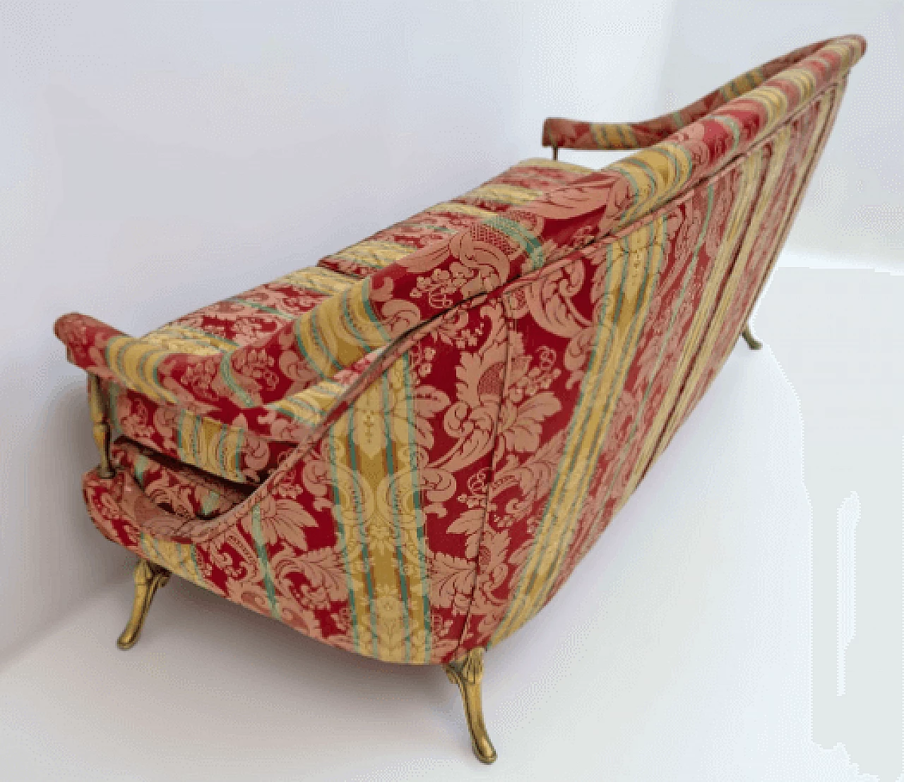 French Art Deco brass and fabric sofa, 1950s 9