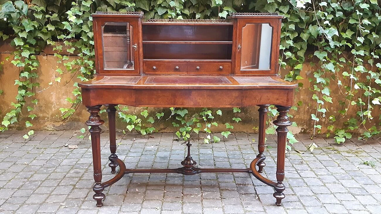 Lombard Napoleon III walnut-root writing desk with riser, 19th century 11