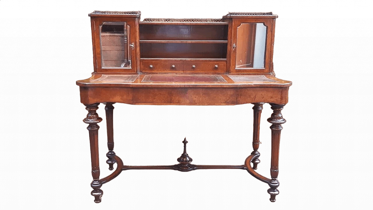 Lombard Napoleon III walnut-root writing desk with riser, 19th century 12