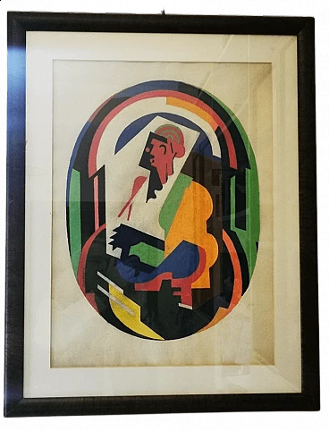 Albert Gleizes, astrazione cubista, dipinto a tempera su carta
