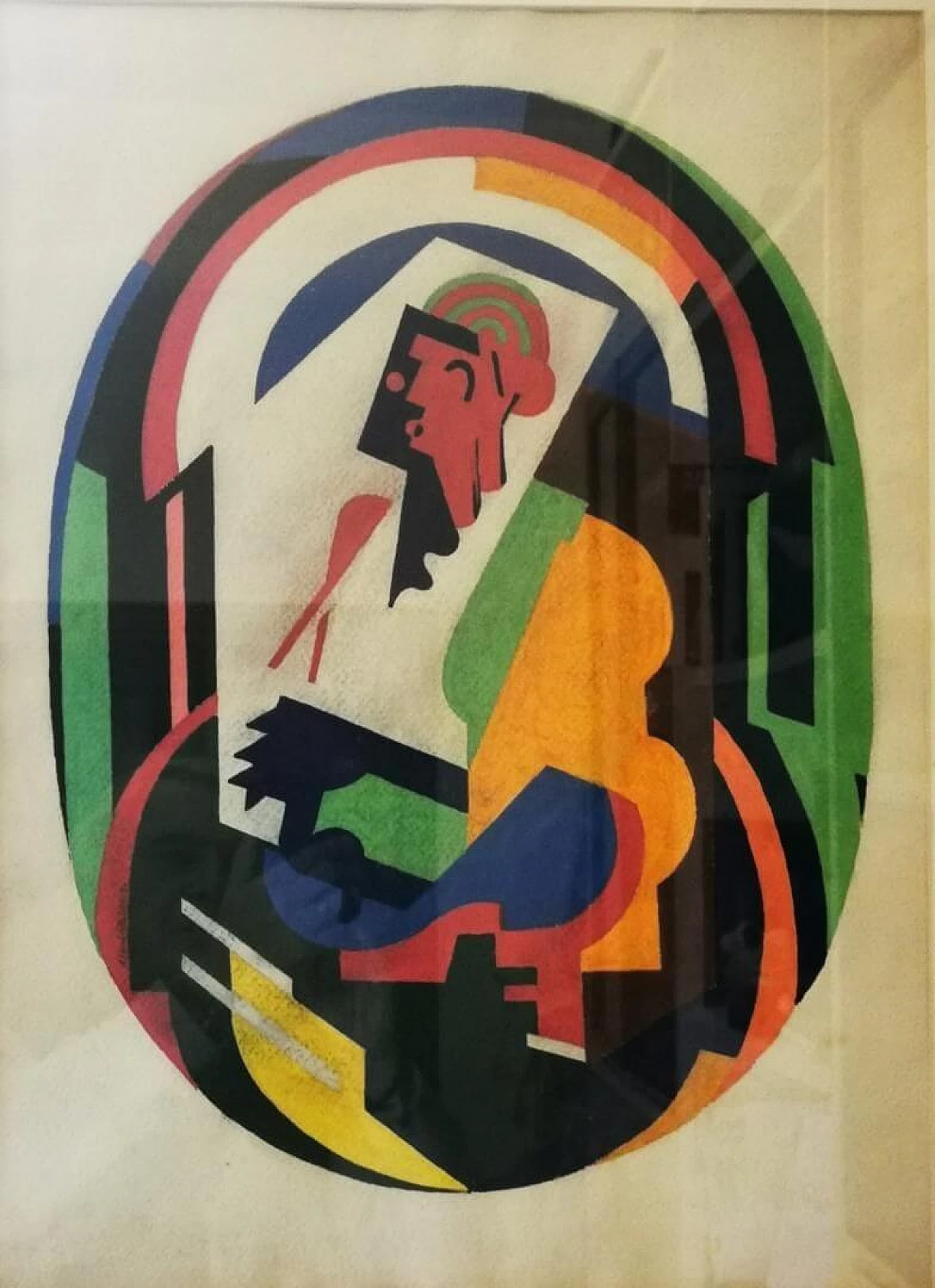 Albert GLEIZES, astrazione CUBISTA dipinto a tempera su carta. FRANCIA 6