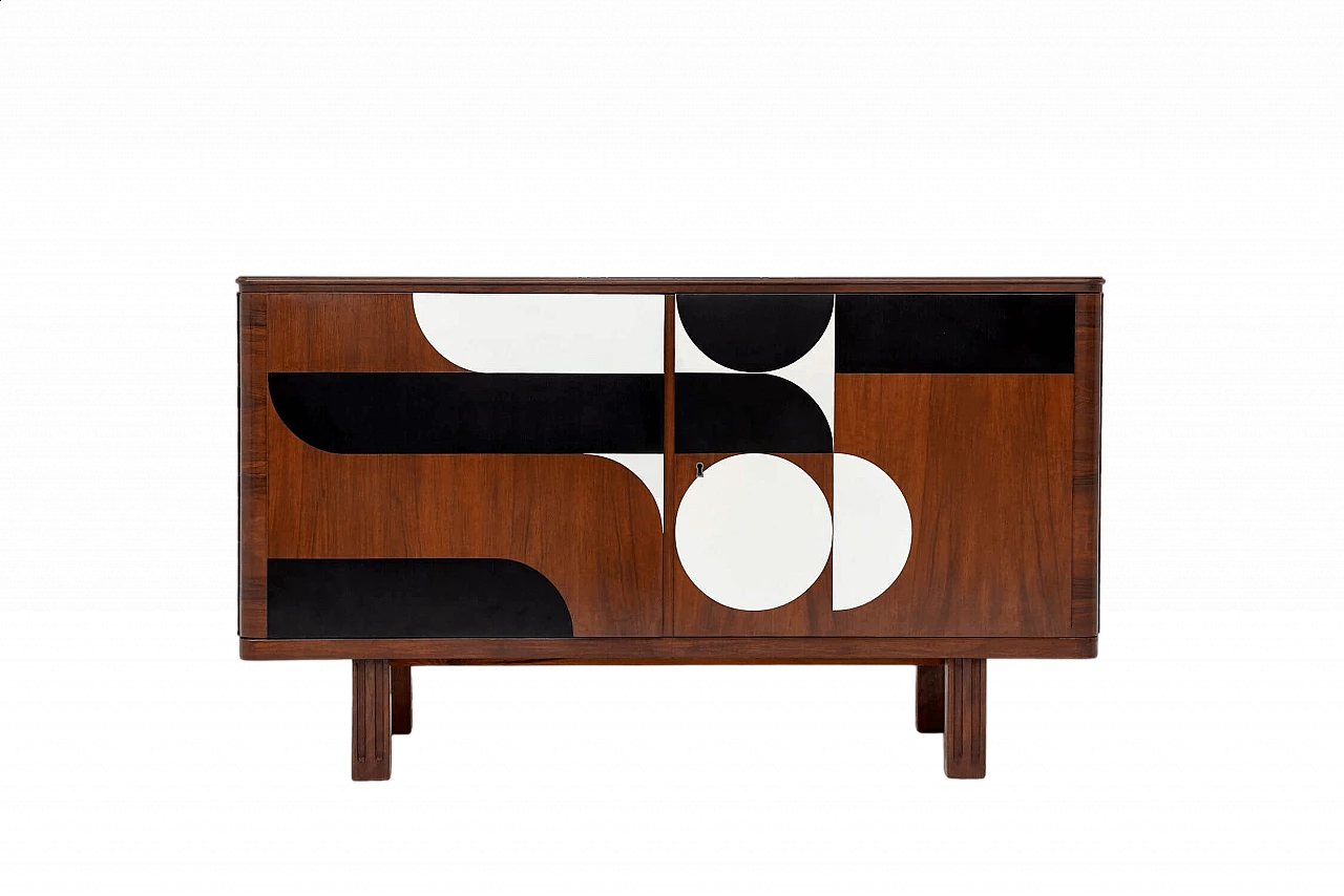 Wood sideboard with painted geometric motif, 1950s 15