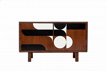 Wood sideboard with painted geometric motif, 1950s