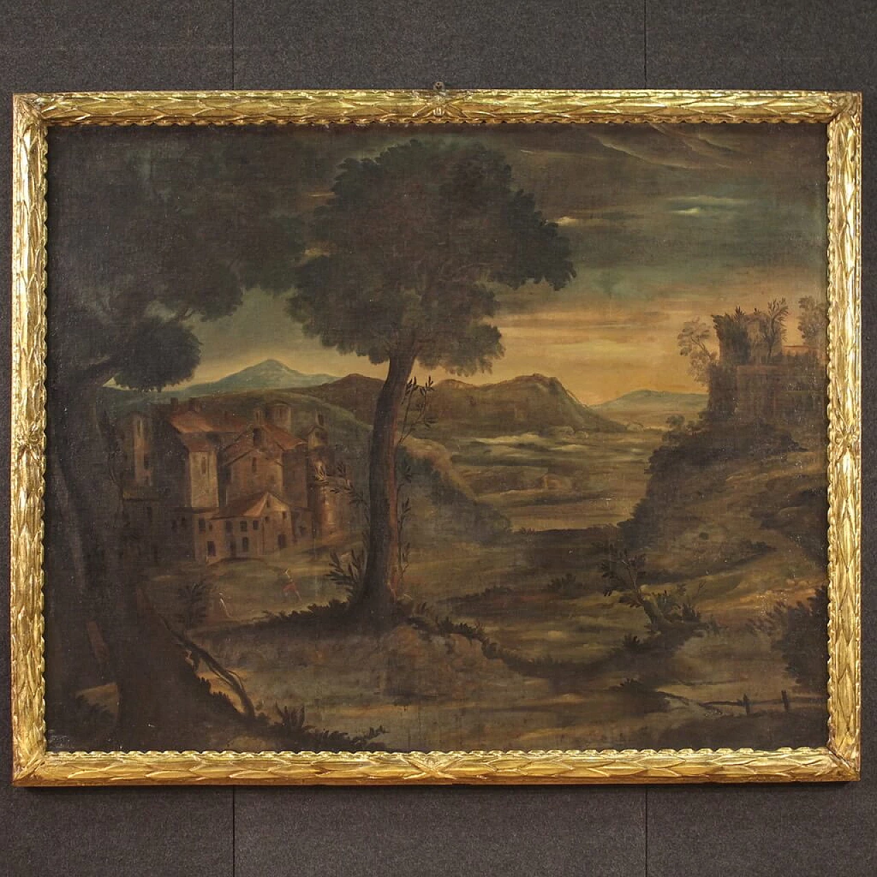 Italian landscape, oil on canvas with Louis XVI frame, 18th century 1