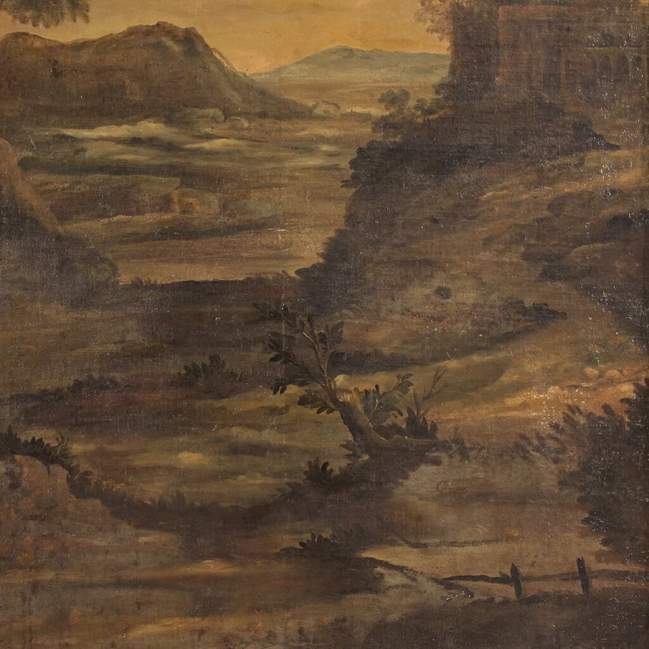 Italian landscape, oil on canvas with Louis XVI frame, 18th century 4