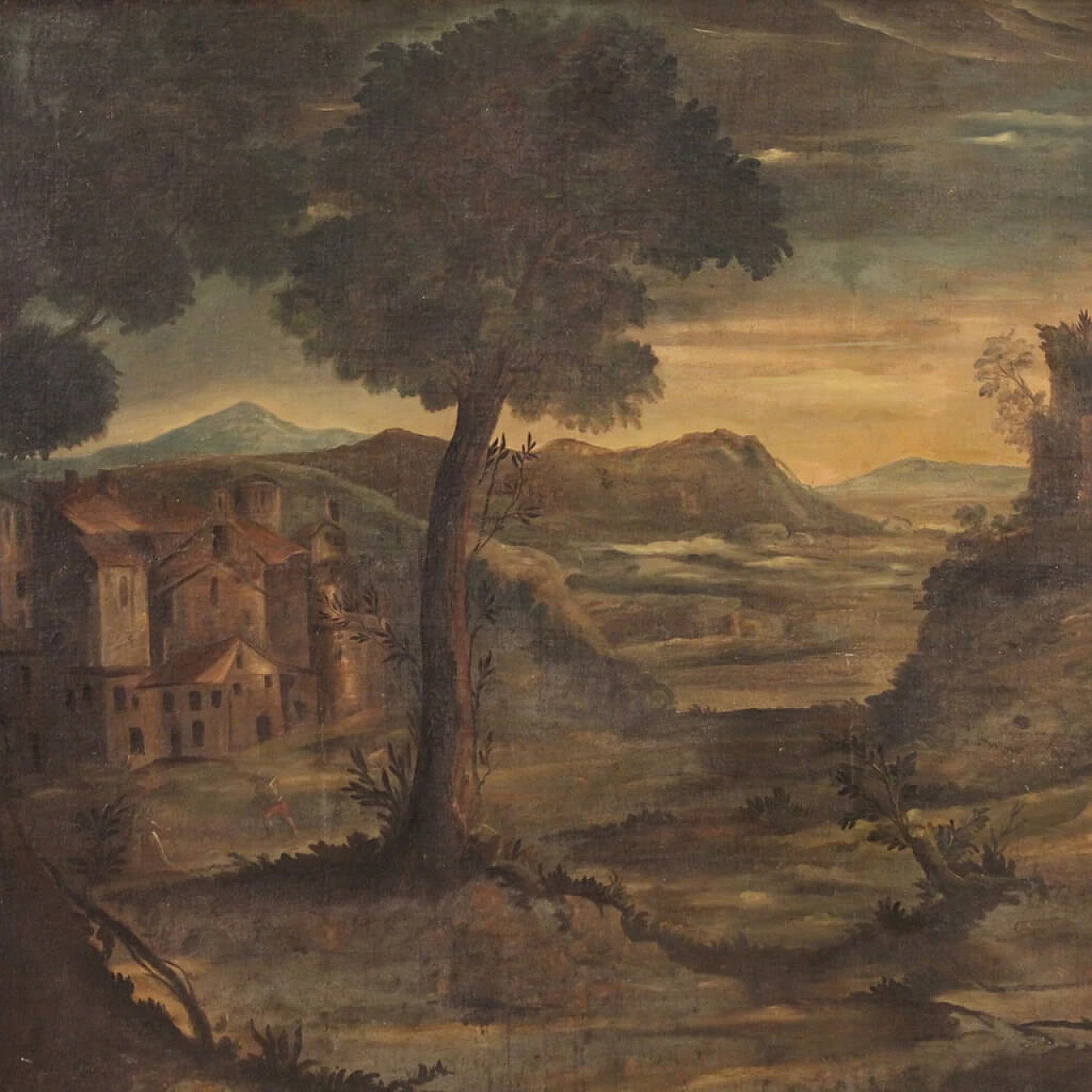 Italian landscape, oil on canvas with Louis XVI frame, 18th century 7