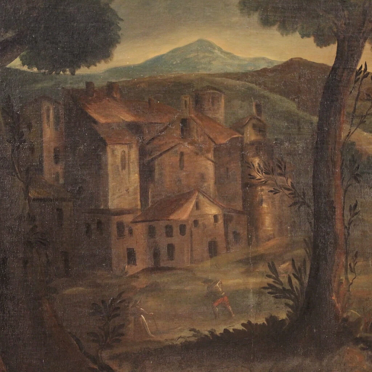 Italian landscape, oil on canvas with Louis XVI frame, 18th century 9