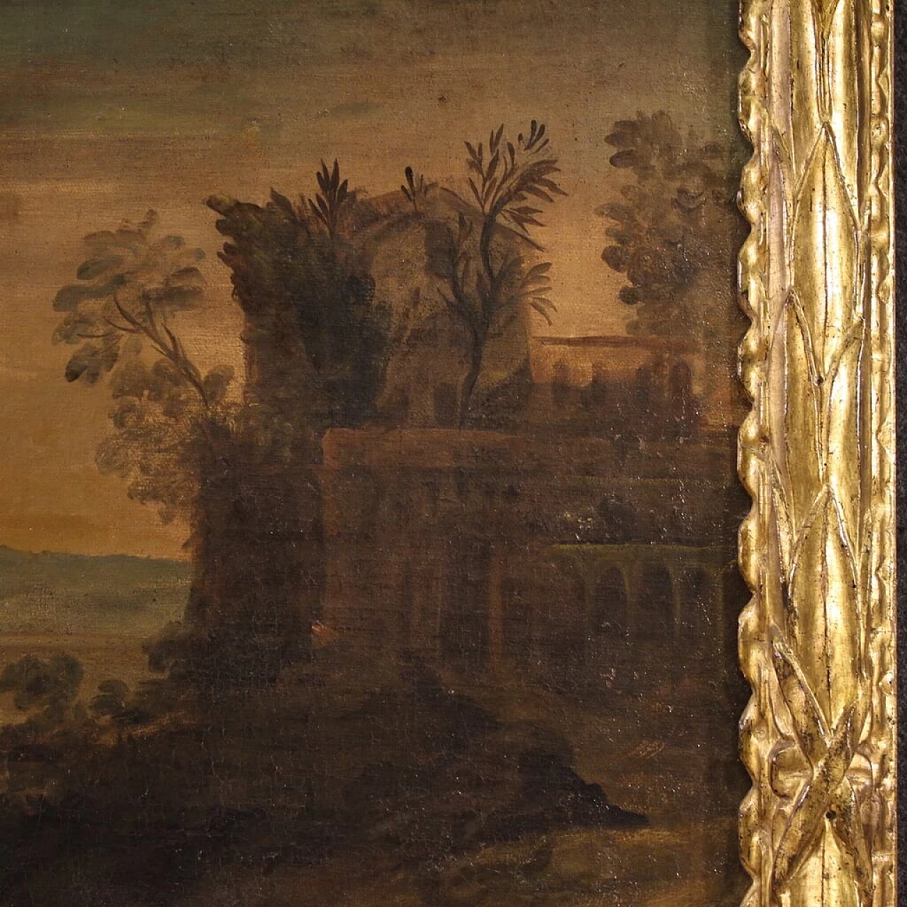Italian landscape, oil on canvas with Louis XVI frame, 18th century 11