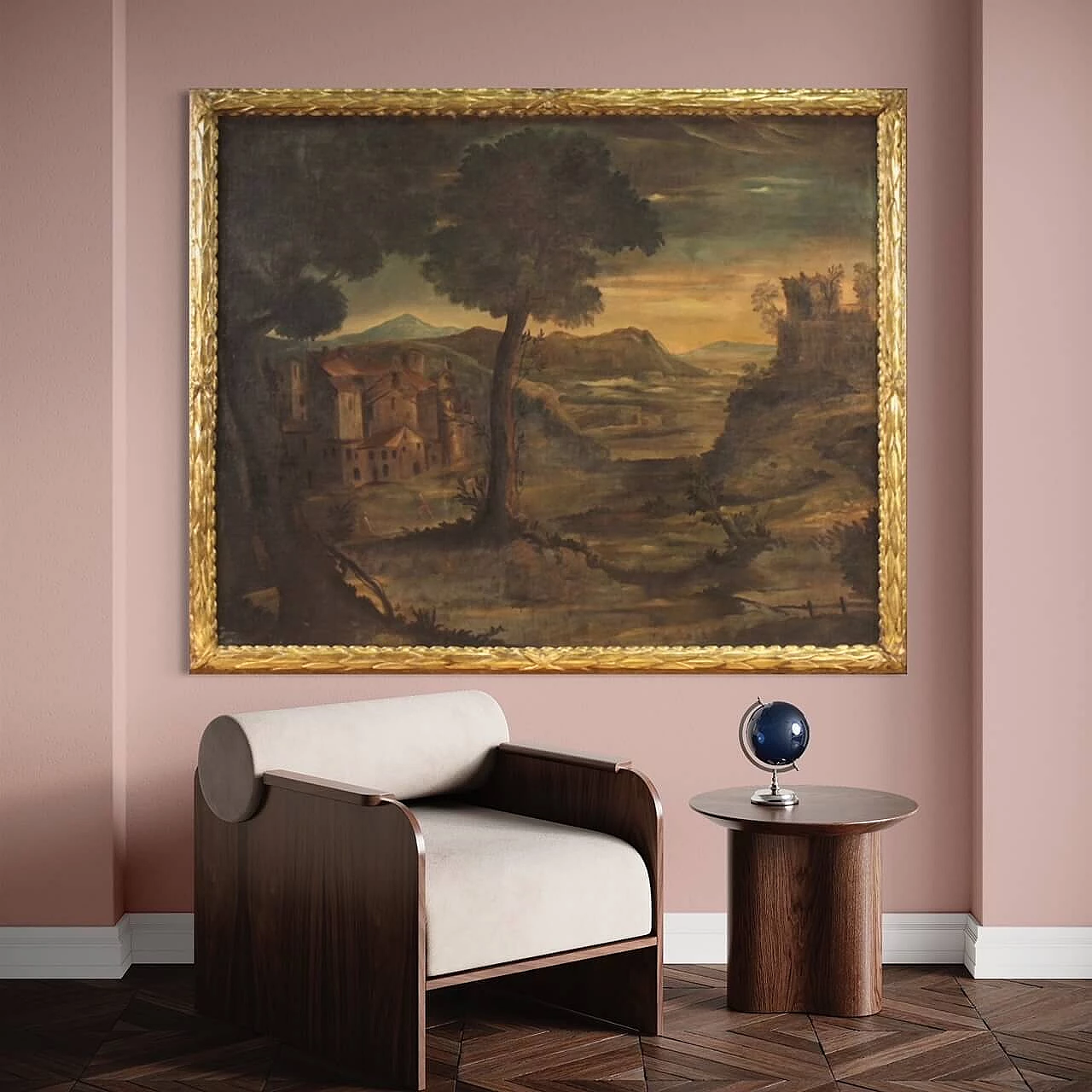 Italian landscape, oil on canvas with Louis XVI frame, 18th century 13