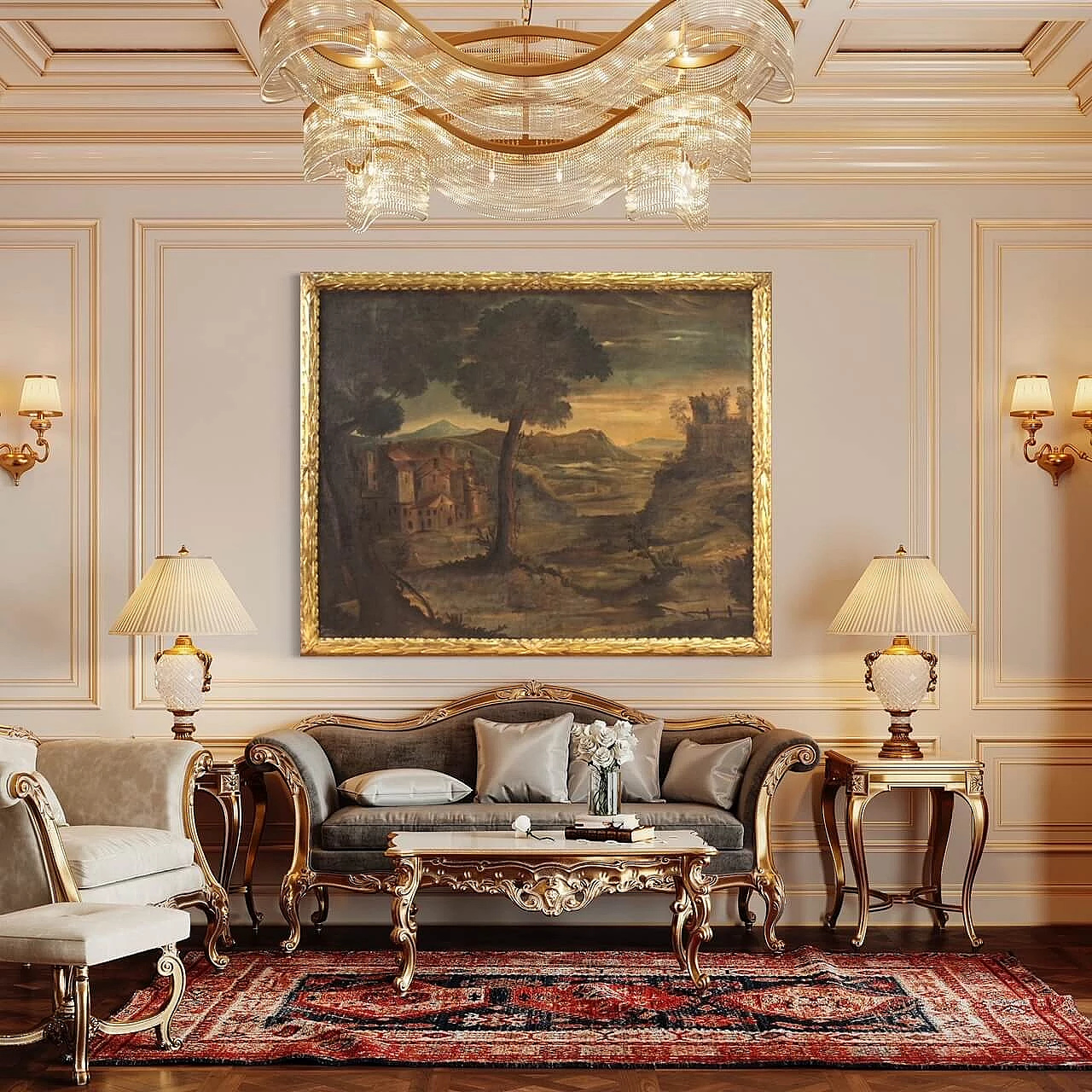 Italian landscape, oil on canvas with Louis XVI frame, 18th century 15