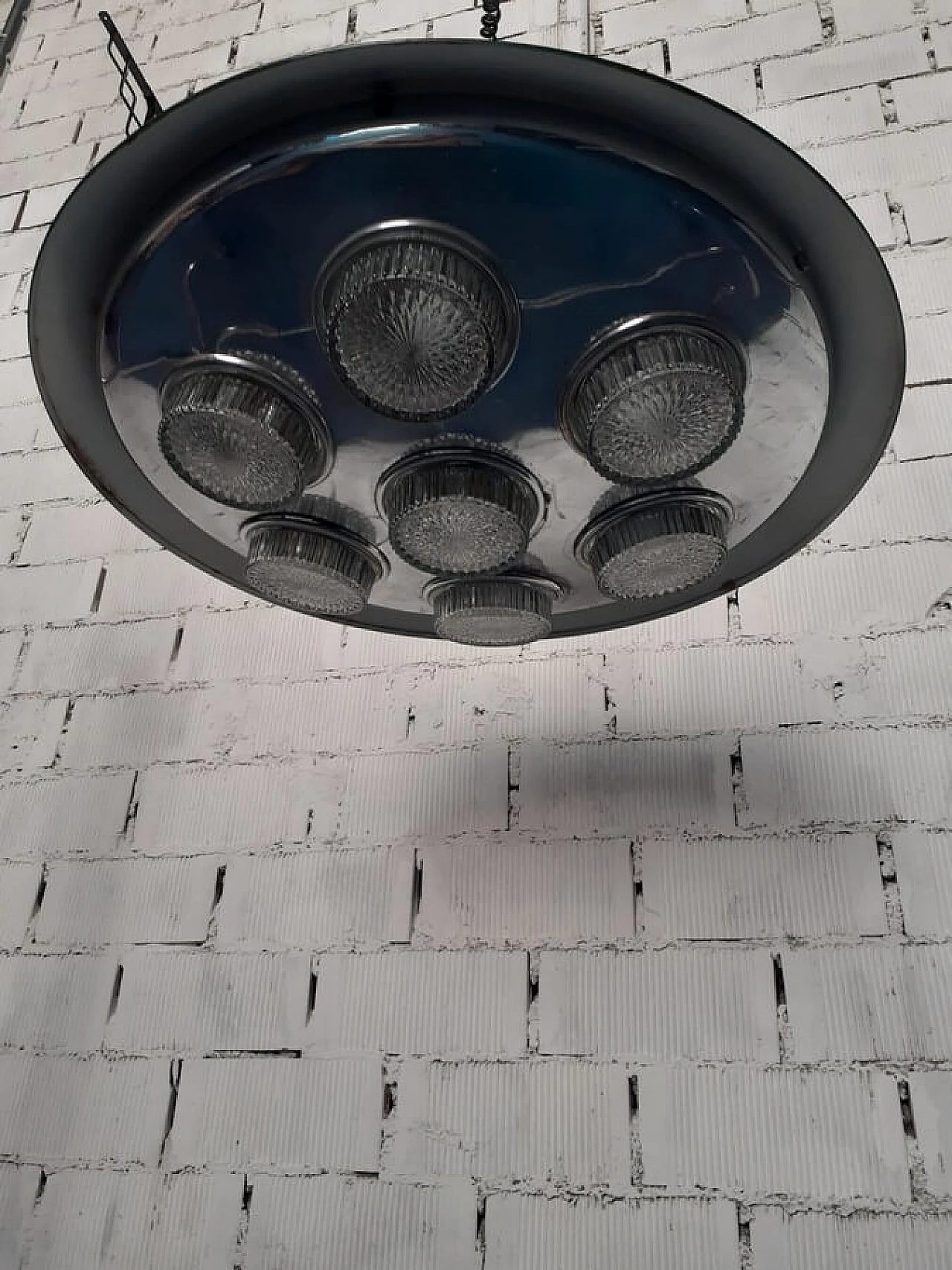 Lampadario a sospensione in ferro verniciato a sette luci, anni '60 3