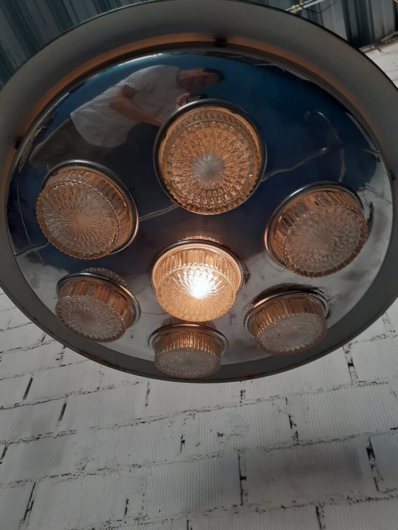 Lampadario a sospensione in ferro verniciato a sette luci, anni '60 11