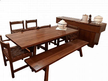 6 Sedie, tavolo, panca e madia Torbecchia di Giovanni Michelucci per Poltronova, anni '60
