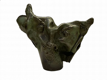 Green patinated bronze abstract bull sculpture