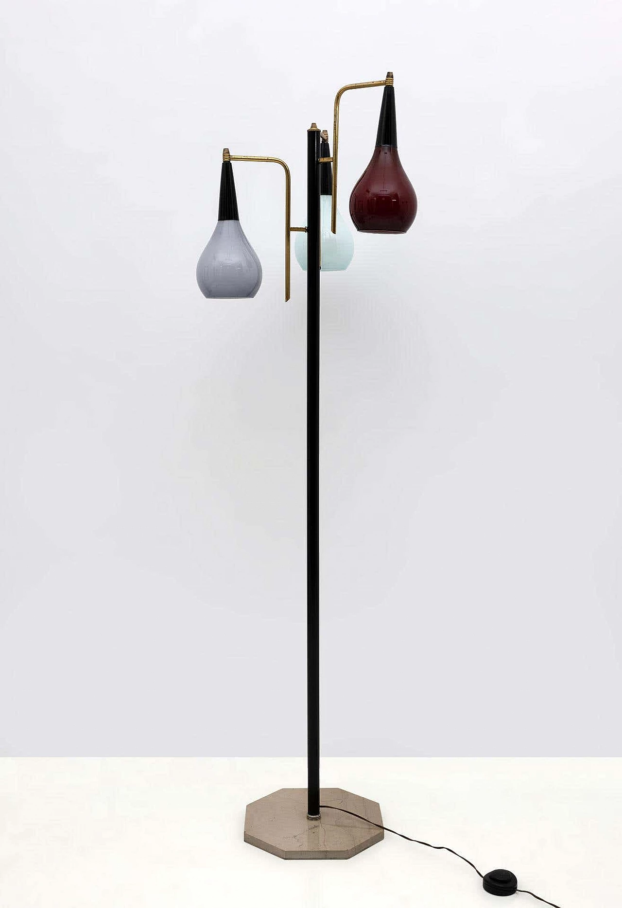 Brass and coloured glass floor lamp by Stilnovo, 1950s 2