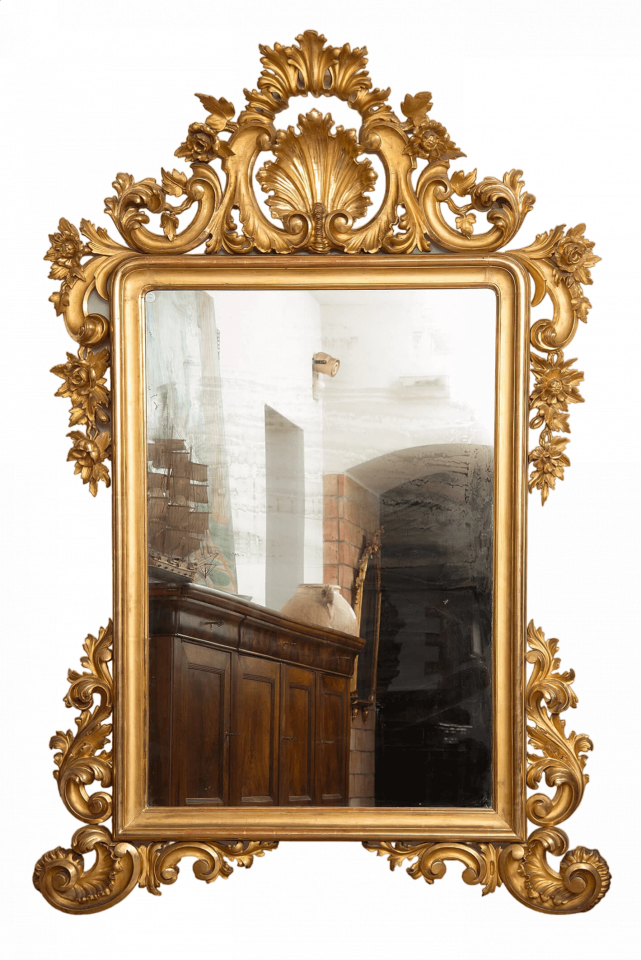 Specchiera Luigi Filippo napoletana in legno dorato e intagliato, '800 5