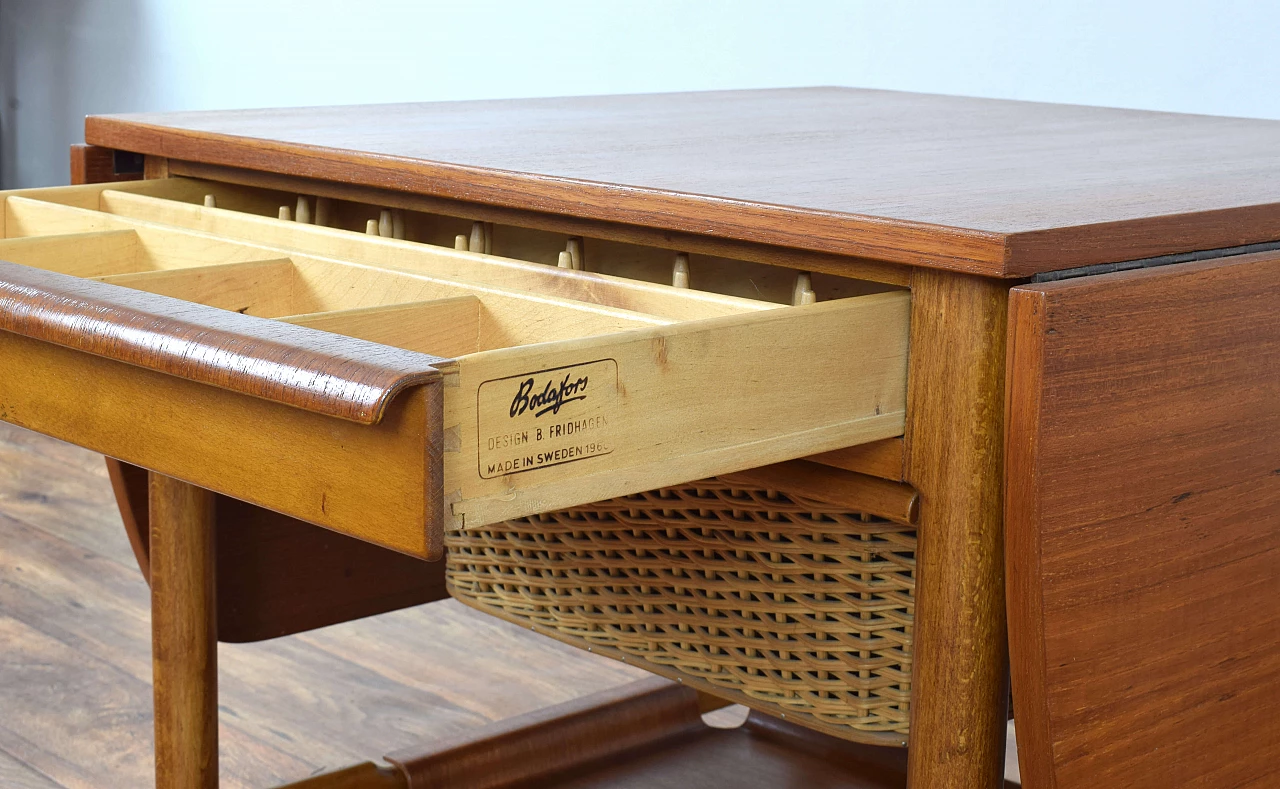 Teak and beech sewing table by Bertil Fridhagen for Bodafors, 1960s 11