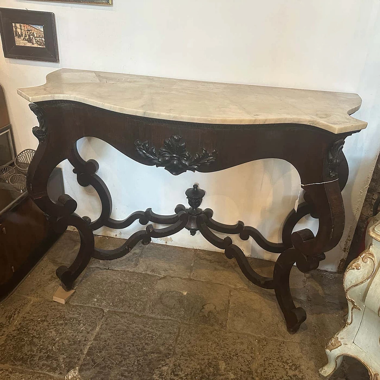 Sicilian Louis Philippe mahogany and marble console table, 1850 3