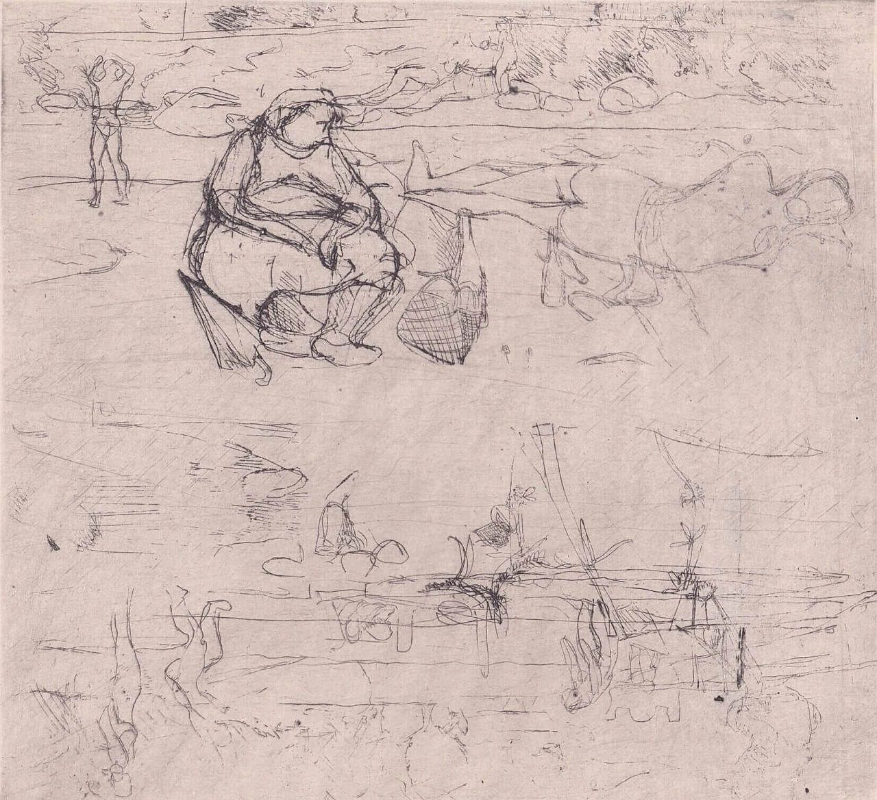 Luigi Bartolini, The Beach, etching on applied Chinese paper, 1936 2