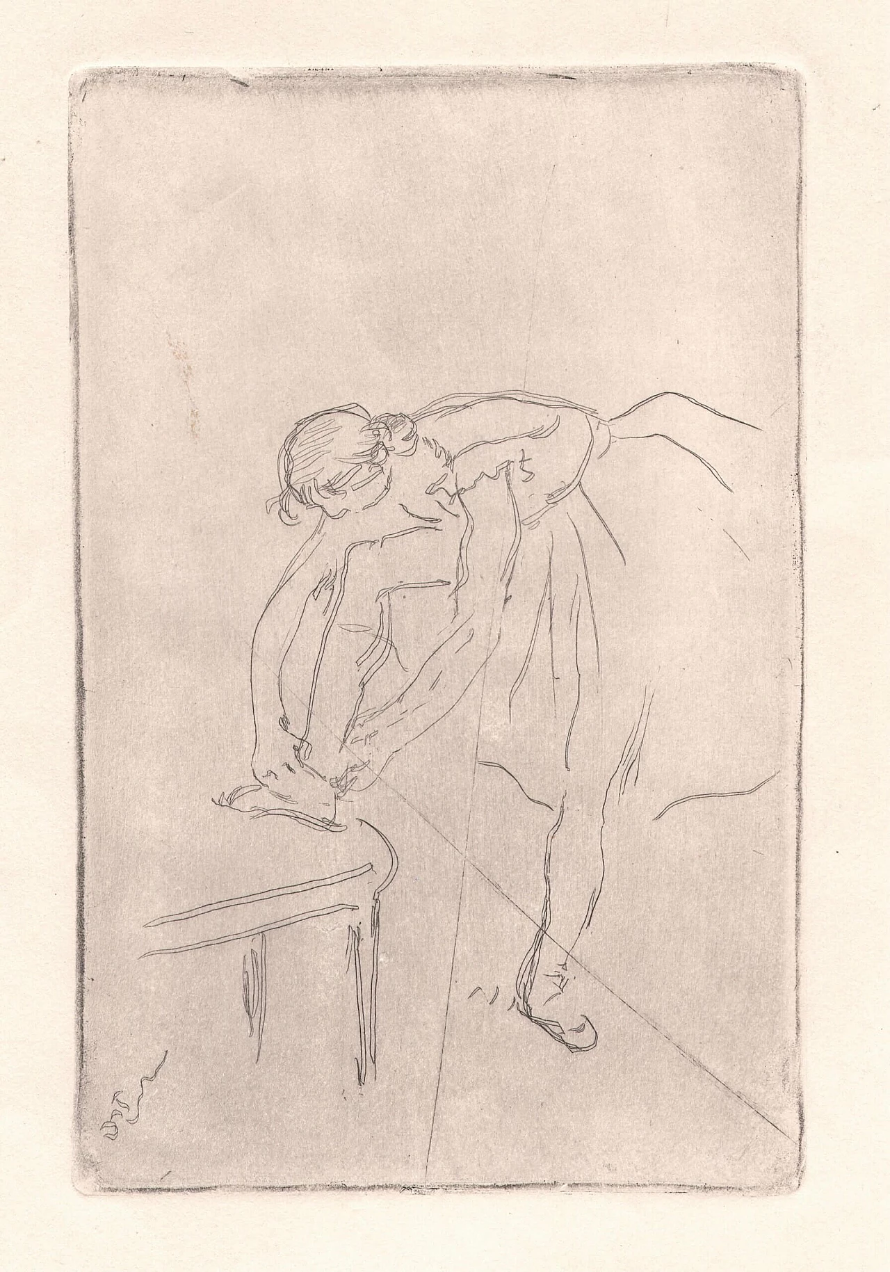 Edgar Degas, Danseuse mettant son chausson, etching, 1911 1