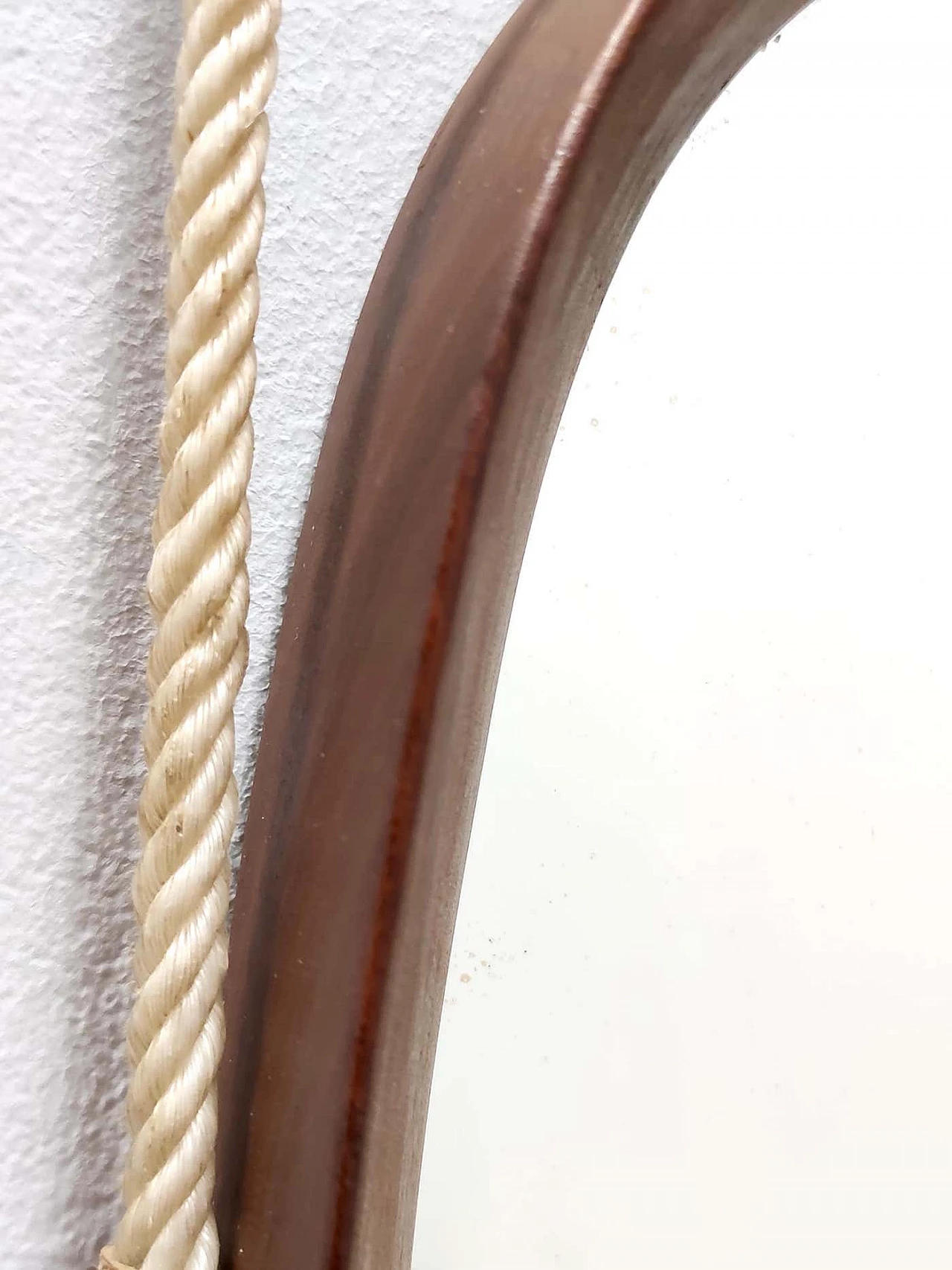 Specchio da parete ovale con cornice in faggio ebanizzato e corda in nylon, anni '50 2